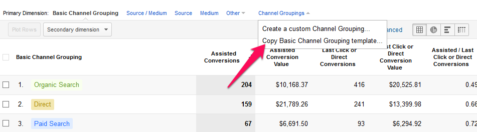 make a copy of the basic channel grouping